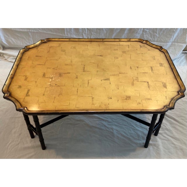 Hollywood Regency Kittinger Chinese Chippendale Faux Bamboo Tray Top Cocktail Table Gold Finish Top For Sale - Image 3 of 11