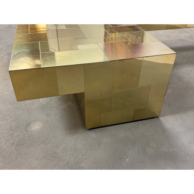 1970s Paul Evans Cityscape Brass L Shape Coffee Table For Sale - Image 9 of 12