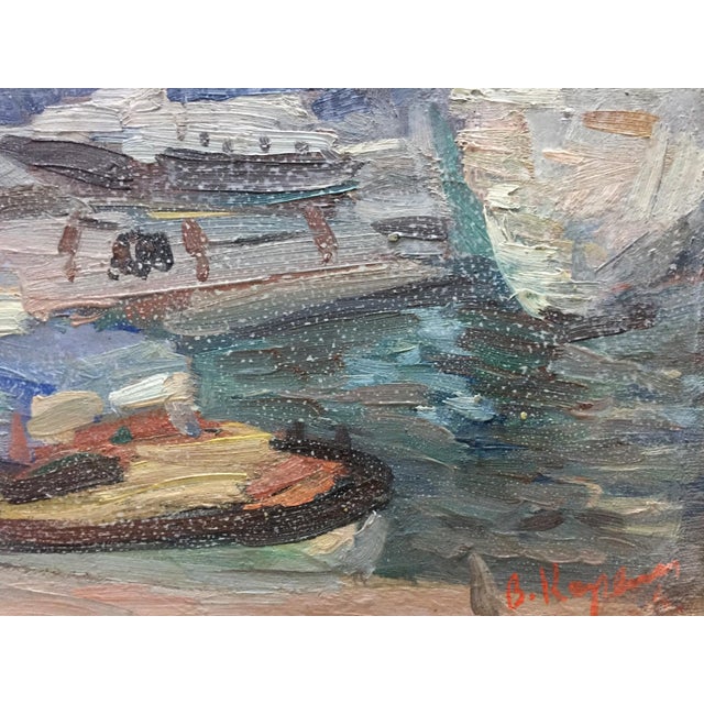 1960s Oil Painting Ship Port v. Karpin For Sale - Image 6 of 11