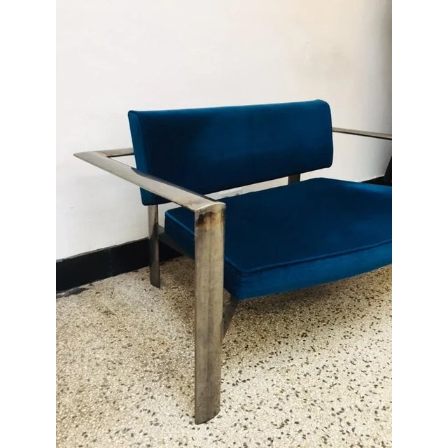 Vintage Velvet & Steel 2-Seater Sofa, 1980s For Sale - Image 11 of 13