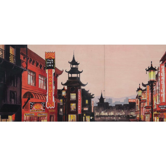 French School Artist, Chinatown in San Francisco at Twilight, 1950s, Ink & Gouache, Framed For Sale - Image 6 of 13