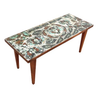 Mid-Century Modern Mosaic Agate Coffee Table – Walnut Frame, Natural Stone Top For Sale