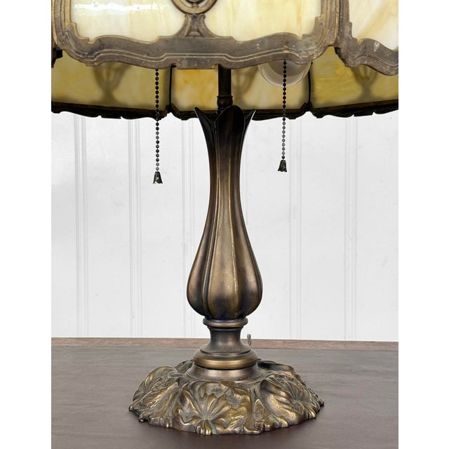 Antique Art Nouveau Carmel Slag Glass Table Lamp For Sale - Image 12 of 14