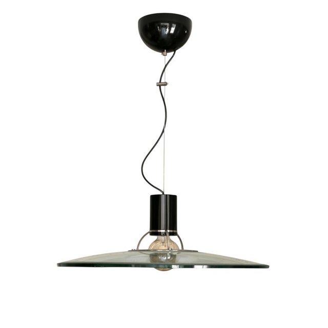 Large Chandelier in Thick Glass, Chrome and Black Lacquered Metal, Italy, 1970s For Sale - Image 4 of 11