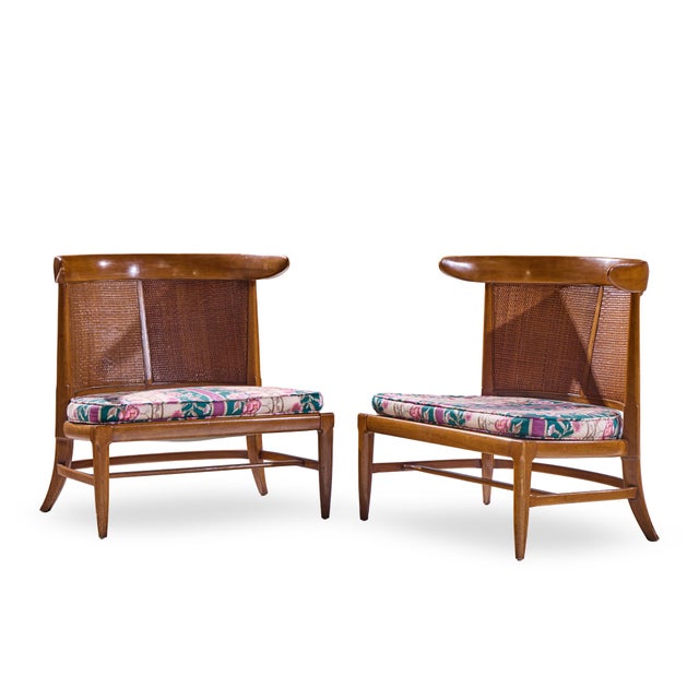 Mid-Century Modern John Lubberts and Lambert Mulder for Tomlinson Mid Century Walnut and Cane Slipper Chairs - Pair For Sale - Image 3 of 12