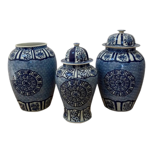 Set of 3 Large Blue & White Jars From Barclay Butera