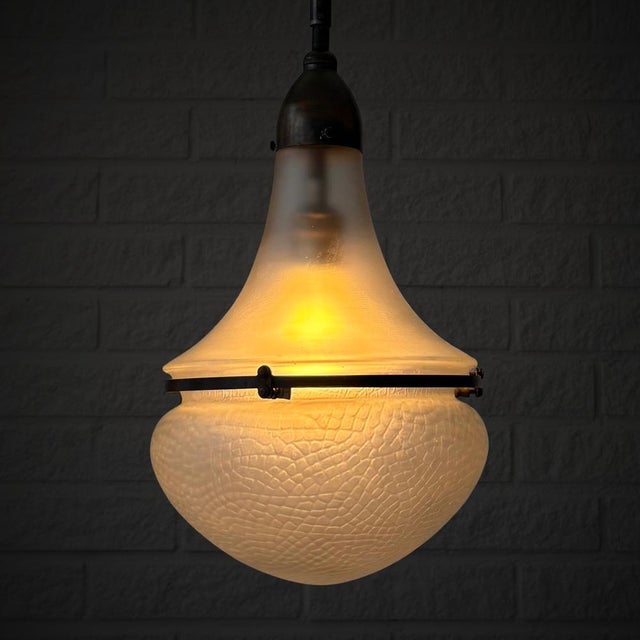 Bauhaus Vintage Industrial Pendant Lamp in Copper and Glass, 1920s For Sale - Image 3 of 12