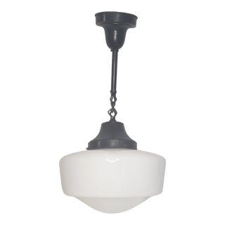1920s Art Deco Style Schoolhouse Pendant Light Fixture and Globe For Sale