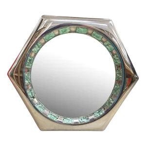 1960s Italian Modern Chrome and Chiseled Glass Mirror