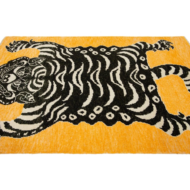 5 X 7 Hand Knotted Contemporary Wool Rug in Goldenrod Color With a Tiger Design For Sale - Image 9 of 10