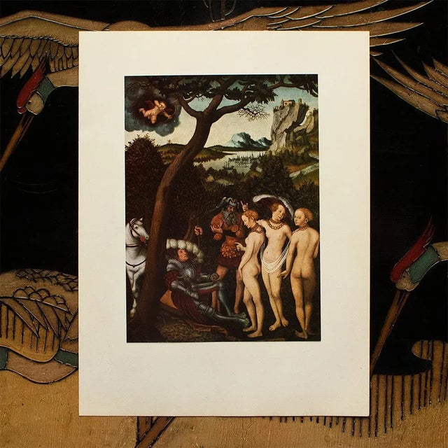 American 1955 After Cranach "The Judgment of Paris", First Edition Vintage Full-Color Print For Sale - Image 3 of 8
