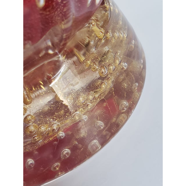 Vintage Murano Glass Vase Bullicante Red Gold Attr Barovier Toso For Sale - Image 11 of 17