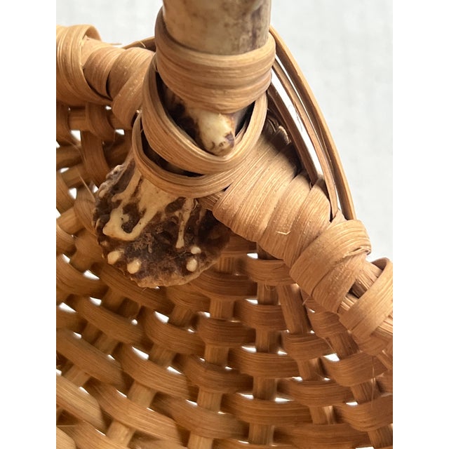 Brown Handmade Basket With Antler Handle For Sale - Image 8 of 9