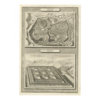 Pieter Mortier, Plan of Jerusalem and Bird's Eye View of Solomon's Temple, 1700, Engraving For Sale