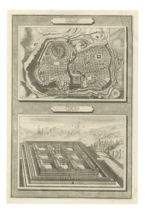 Pieter Mortier, Plan of Jerusalem and Bird's Eye View of Solomon's Temple, 1700, Engraving