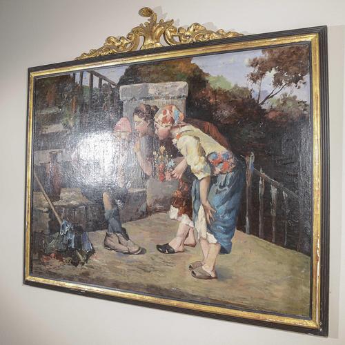 Neapolitan Scene, Oil on Canvas, Framed For Sale - Image 6 of 8