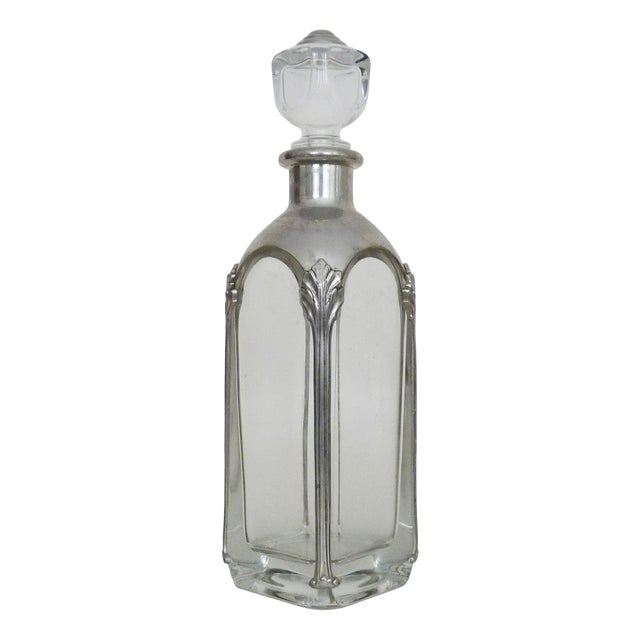 Crystal and Silver-Plated Metal Decanter, 1970s For Sale
