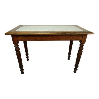 Oak & Marble Bistro Table For Sale