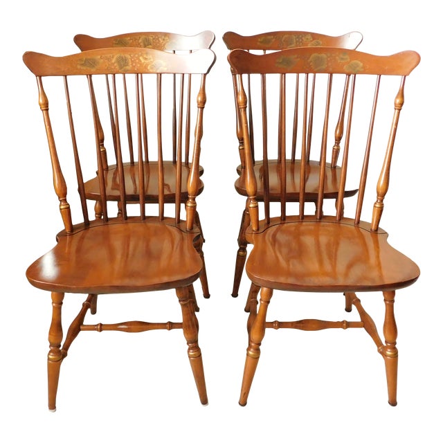 Vintage L. Hitchcock Solid Maple Wood Harvest Stenciled Dining Side