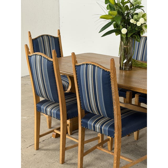Mid-Century Modern Brutalist Oak Dining Chairs in the style of Henning Kjærnulf, 1960s, Set of 8 For Sale - Image 5 of 11