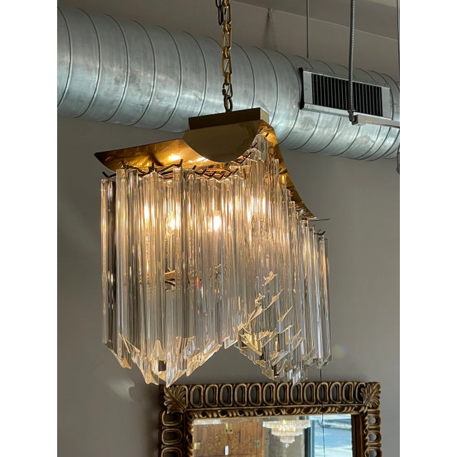 1970s Vintage Pagoda Glass and Brass Chandelier For Sale - Image 4 of 10