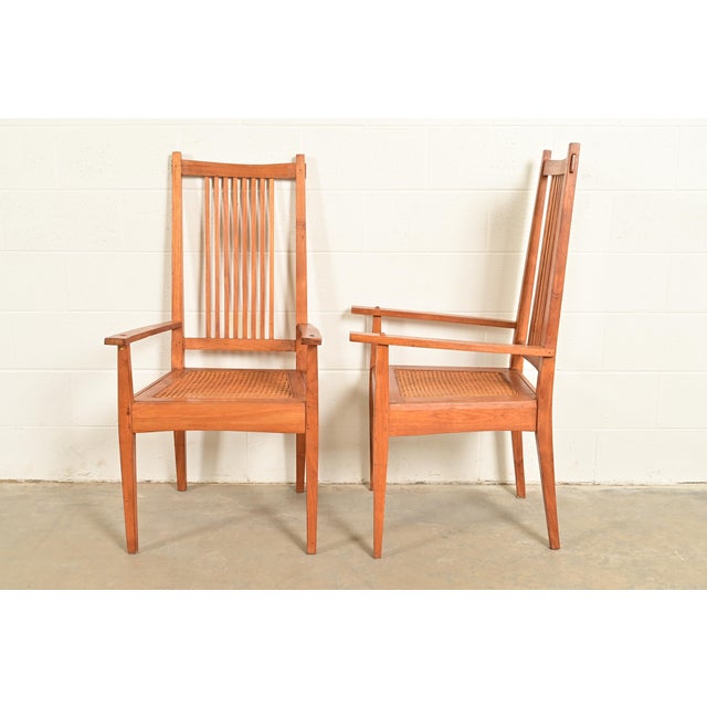 Stickley Style Arts & Crafts Teak and Cane Armchairs, Pair For Sale - Image 10 of 13
