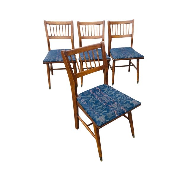 Set of 4 Mid-Century Modern Craddock Dining Chairs – Solid Walnut Spindle Back With Brass Ferrules – 1950s–1960s Retro Design For Sale - Image 16 of 16