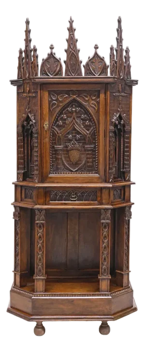 1800's French, Gothic Revival, Highly Carved, Oak Credence Cupboard / Cabinet!
