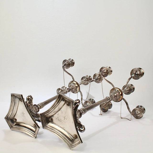 Pair of Elkington & Co Neoclassical Revival Silver Plated Five-Light Candelabra For Sale - Image 4 of 13