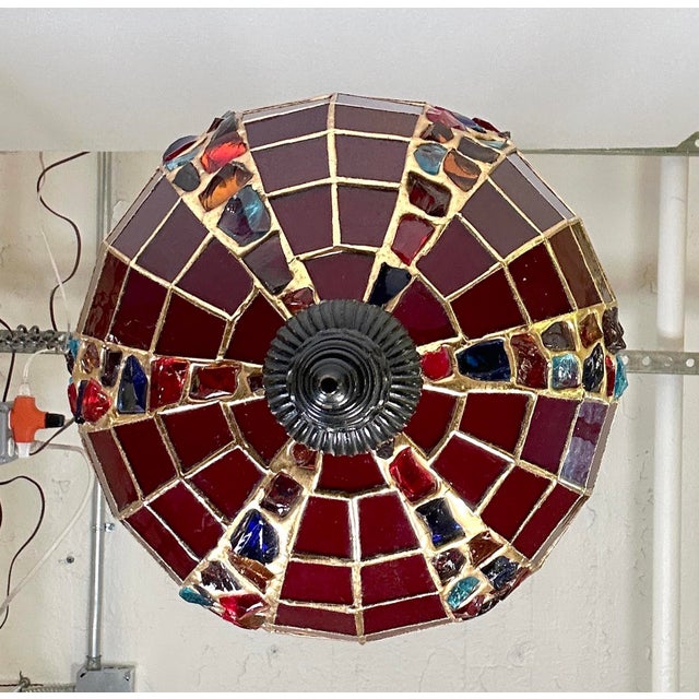 Mid 20th Century Turkish Style Red Slag Glass Pendant Light For Sale - Image 10 of 11
