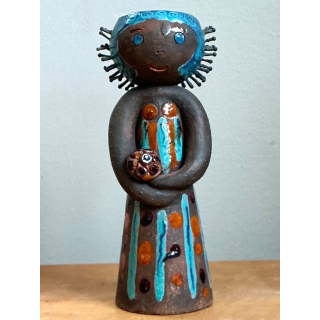 Charcoal Vintage Hand Painted Ceramic Figurine Candlestick For Sale - Image 8 of 12