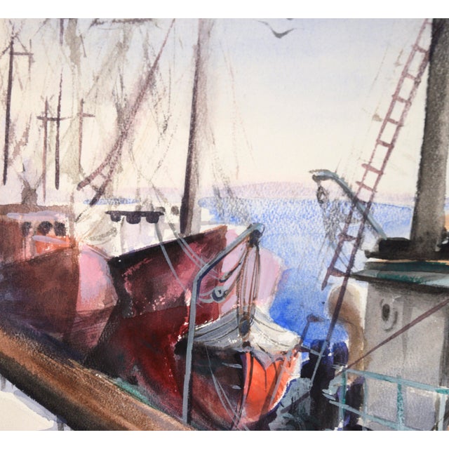Modern Bonnie Bill - Tugboat at the Dock in Boston - Seascape in Watercolor on Paper by Claire Weist For Sale - Image 3 of 8
