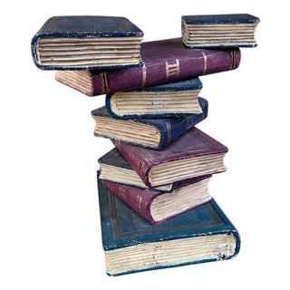 Vintage Regency Style Faux Stacked Book Side Table For Sale