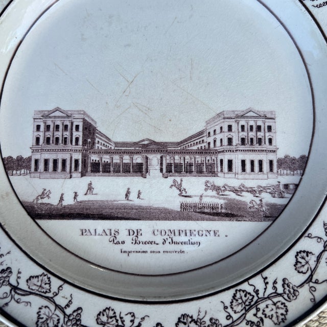 Farmhouse A Antique French Creamware Plate With Black Transfer Decoration, "Palais De Compiegne", Circa 1800 For Sale - Image 3 of 12