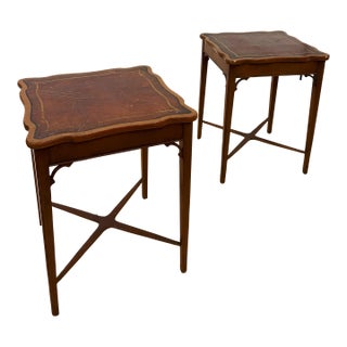 Pair of Antique Georgian Revival Mahogany Leather-Top Nightstand For Sale