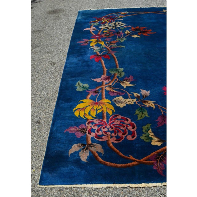 Antique 1900s Bright Blue Background Rug For Sale - Image 10 of 13