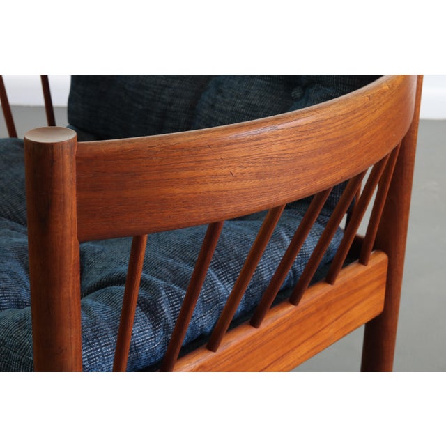 Jorgen Baekmark Spindle Barrel Chair Set of Two in Teak and Rich Blue For Sale In Orlando - Image 6 of 8