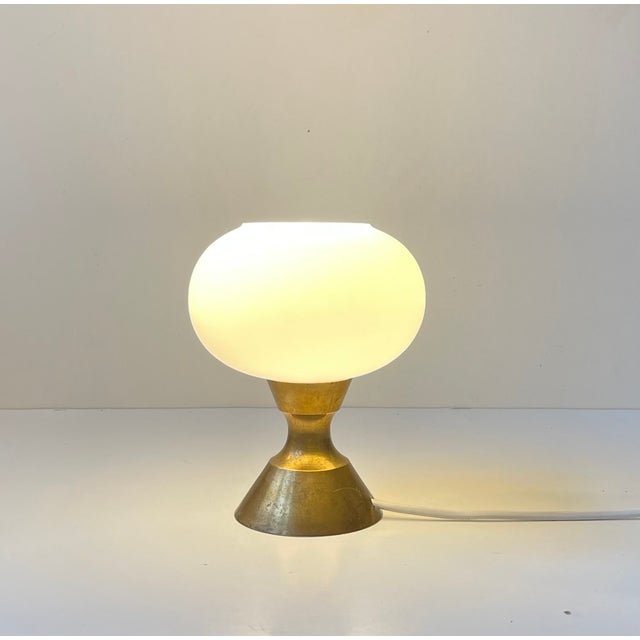 Scandinavian Modern Table Lamp in Brass and White Glass, 1970s For Sale - Image 6 of 9