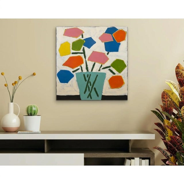 Large-Scale Geometric Abstract Floral Still Life Make a bold, vibrant statement with this striking original modern floral...