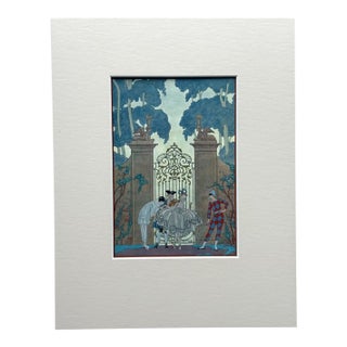 Original George Barbier 1928 Hand-Colored Pochoir Print "Columbine" in 11x14 Mat For Sale