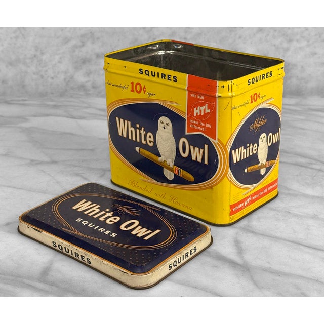 Mid 20th Century Vintage Traditional Cigar Advertising White Owl Tobacco Tin For Sale - Image 5 of 10