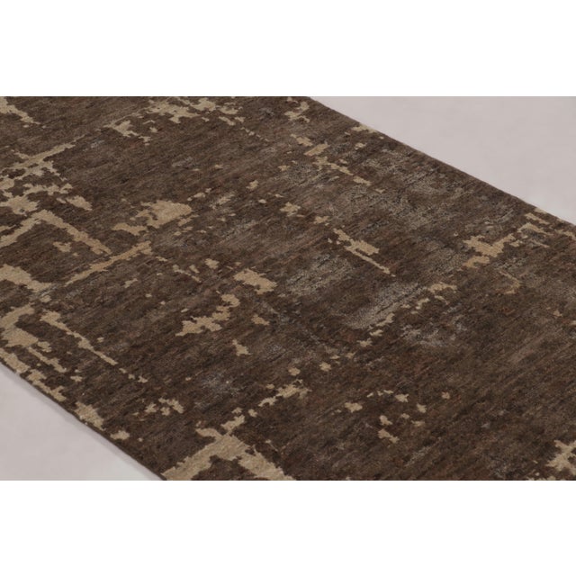 2010s Rug & Kilim’s Modern Abstract Runner in Chocolate Brown and Beige For Sale - Image 5 of 8