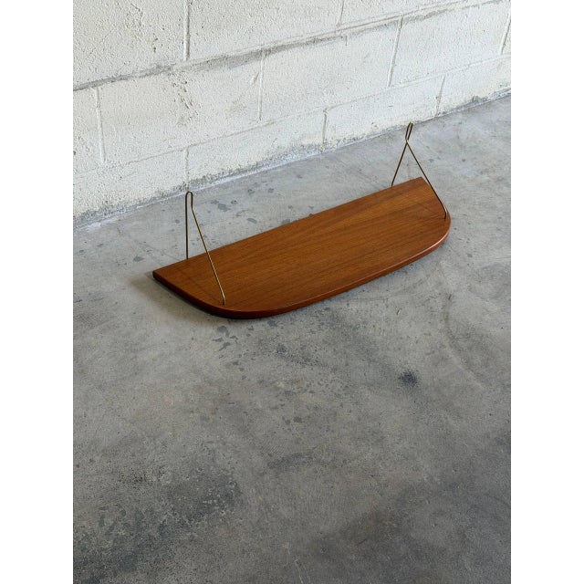 Vintage Danish Teak Wall Shelf With Brass Brackets Mid Century Floating Shelf For Sale - Image 4 of 7