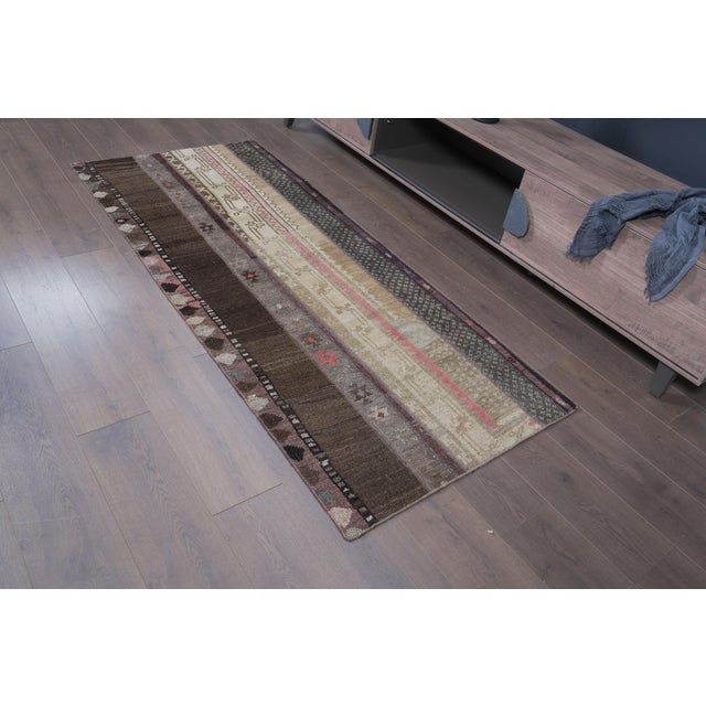 Vintage Patchwork Kilim Runner, Handwoven Anatolian Wool Rug, Muted Earth Tone Hallway Runner, Rustic Boho Entryway Rug For Sale - Image 9 of 11