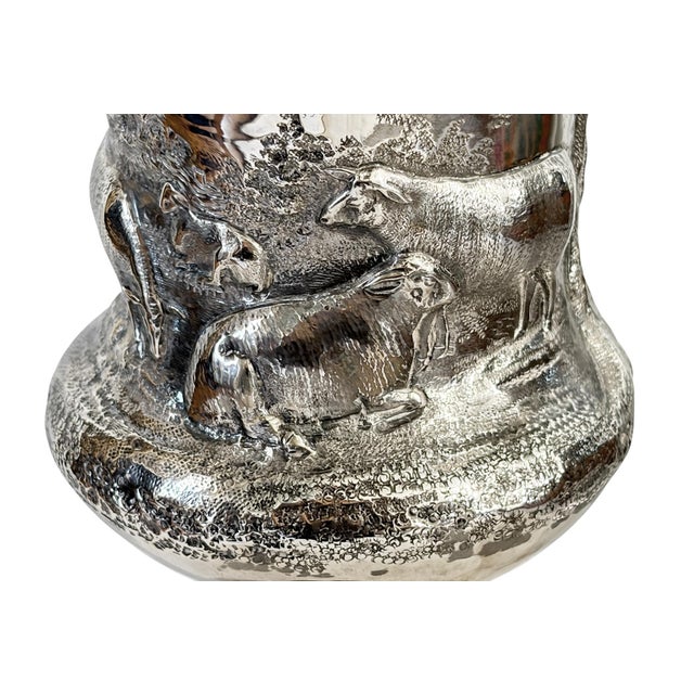 Antique English Sterling Silver Goblet W/Repoussé Pastoral/ Rural Animal Scenes 7" H For Sale - Image 4 of 9