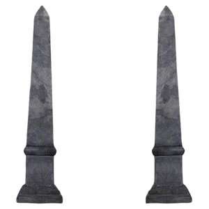 Small Black and Grey Marble Obelisks, Set of 2