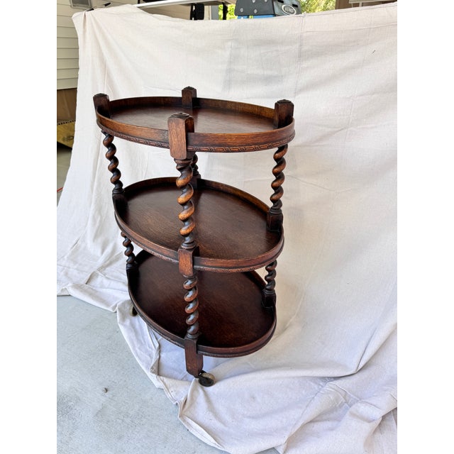 Antique English Barley Twist Tea Cart For Sale - Image 4 of 12
