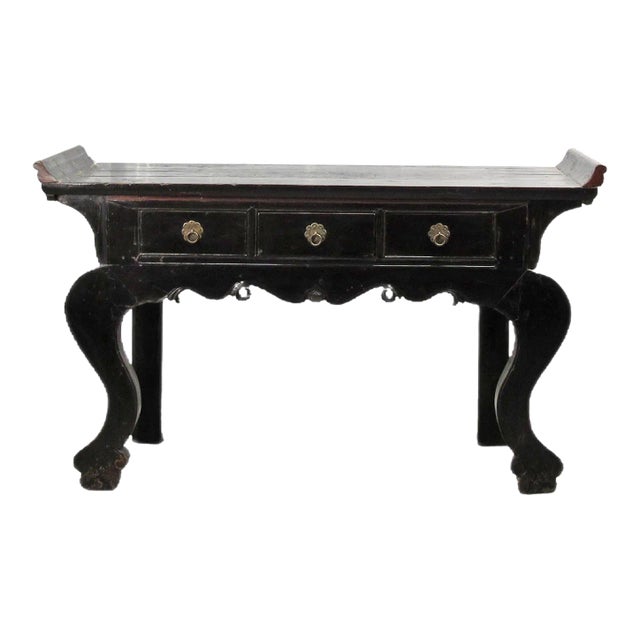Antique Chinese Black Lacquer Altar Console Table For Sale