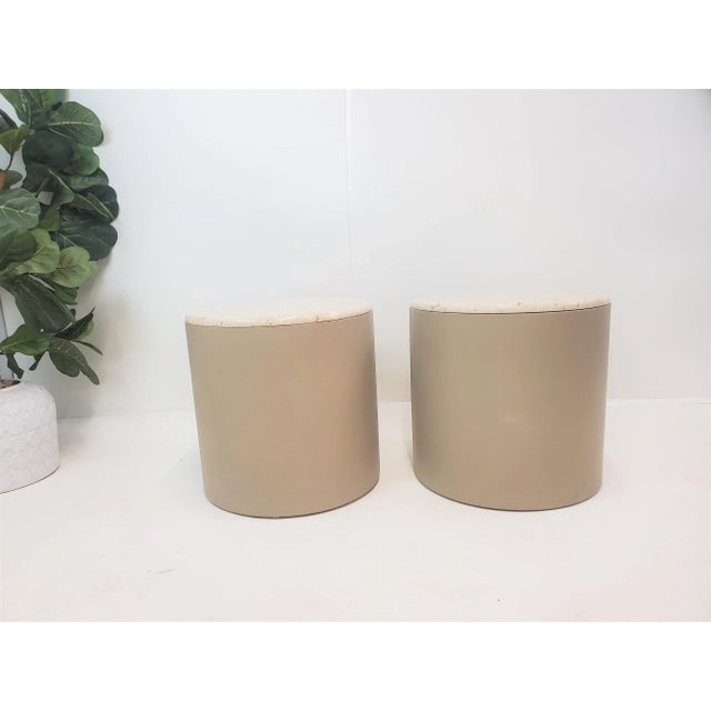 Mid Century Modern Avon Leatherette Side Tables With Granite Tops For Sale - Image 12 of 12