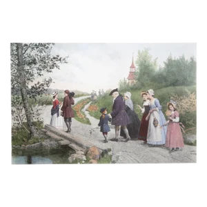 Sunday Morning in Sleepy Hollow, Jennie Brownscombe Poster